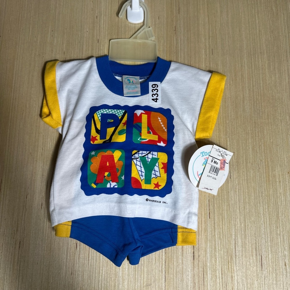 Vintage NWT Toddletime Outfit Kids 9 Months Multicolor Play Bayfair 80s Set